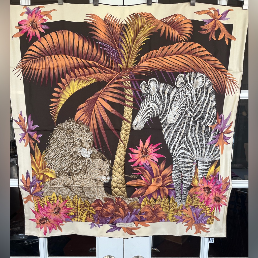 Salvatore Ferragamo Silk Scarf With Botanical And Jungle Motif